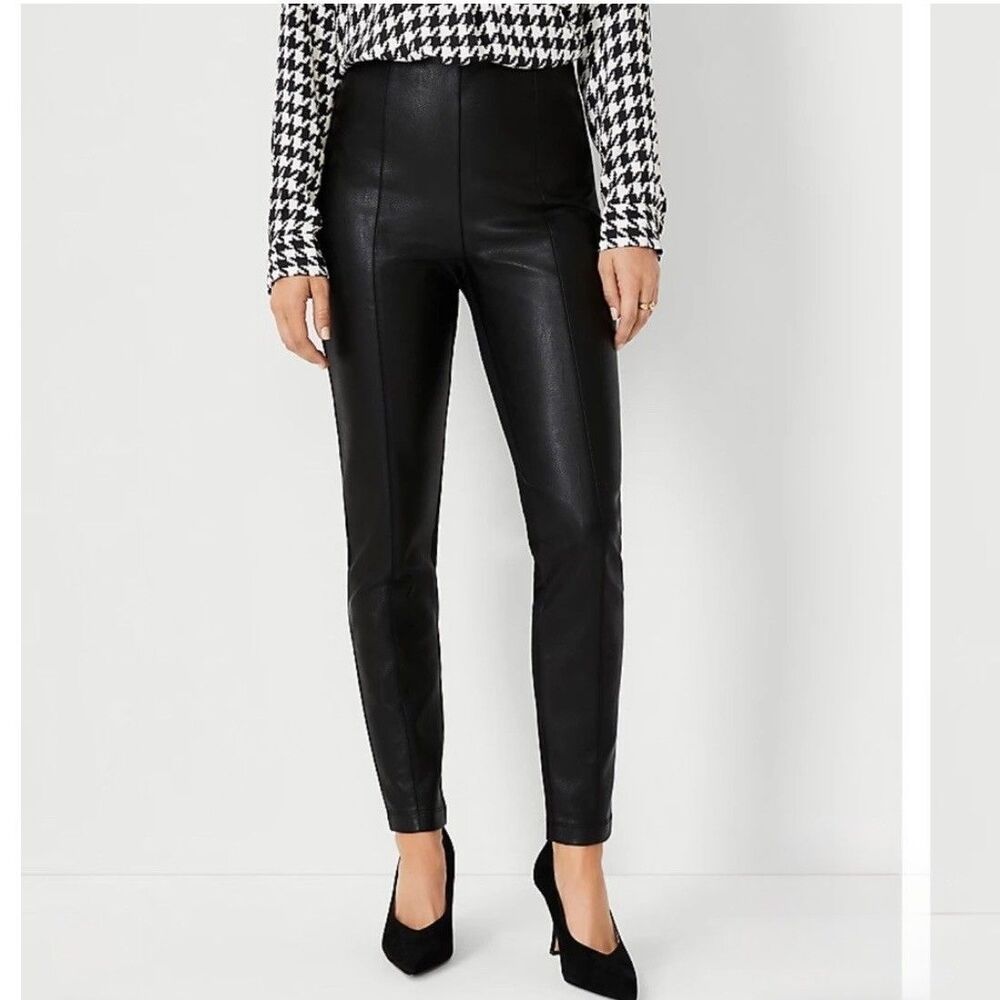 Ann Taylor Size XS Faux Leather Front Ponte Knit Leggings Black Academia Staple